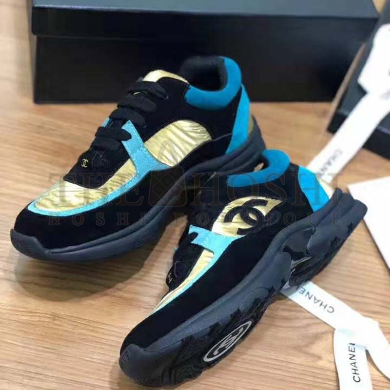 Ch**el Women Velvet Calfskin &amp; Mixed Fibers Sneakers-Gold Master Quality