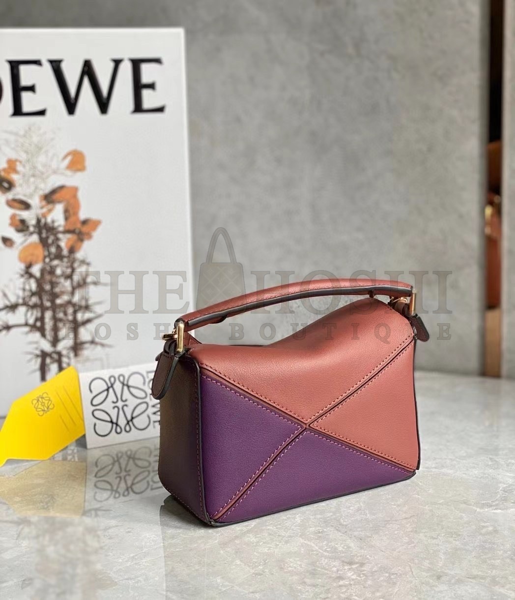 L0ew* Puzzle Mini Bag In Purple/Caramel/Blossom Calfskin Master Quality