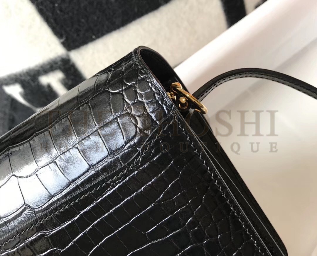 H**me5 Roulis Mini Bag In Black Embossed Crocodile Calfskin Master Quality