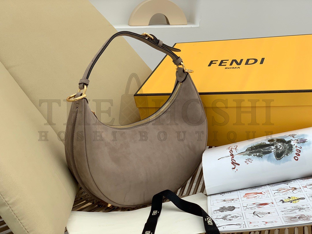 F**di F**digraphy Small Hobo Bag In Beige Suede Leather Master Quality