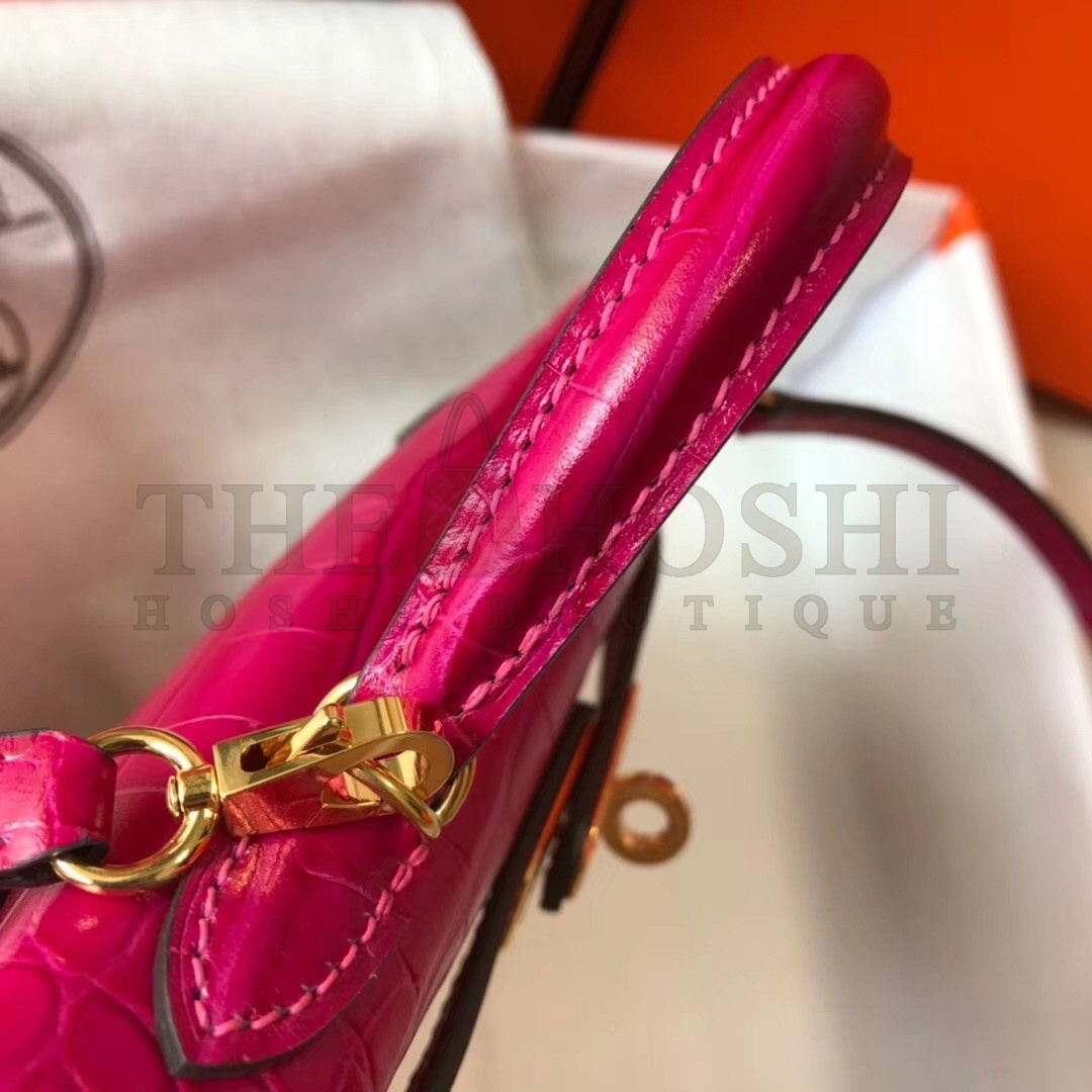 H**me5 Kelly Mini II Bag In Rose Red Crocodile Embossed Leather Master Quality