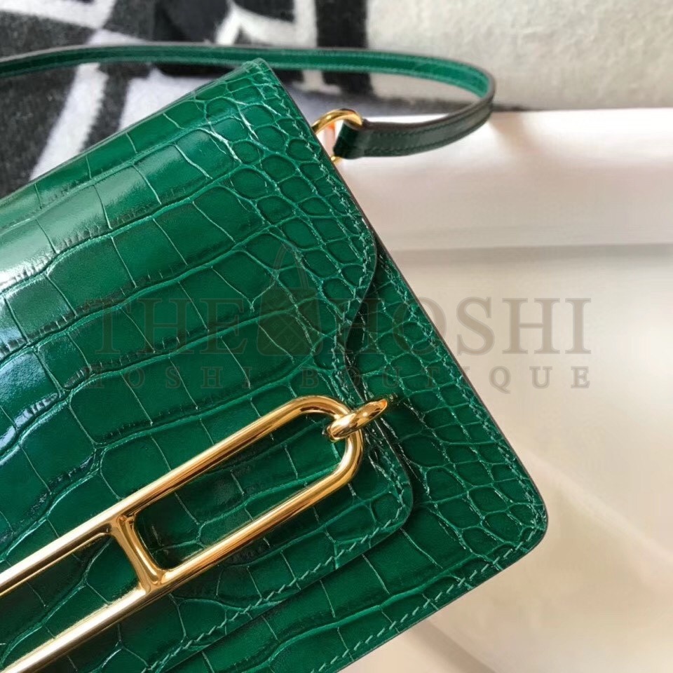 H**me5 Roulis Mini Bag In Green Embossed Crocodile Calfskin Master Quality