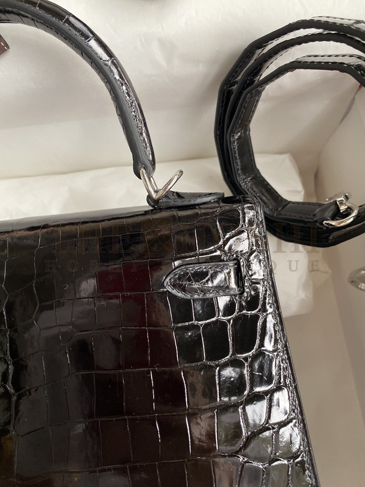 H**me5 Kelly Sellier 25 D1am0nd Bag In Black Crocodile Niloticus Shiny Skin Master Quality