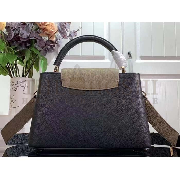 L0vis Vvtt0n LV Women Capucines MM Handbag Black Fusain Cognac Taurillon Cowhide Leather Master Quality