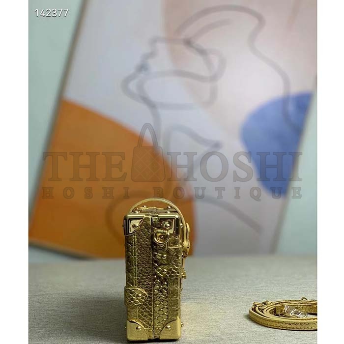 L0vis Vvtt0n LV Women Petite Malle Handbag Metallise Golden Hour Brilliant Alligator Leather Master Quality