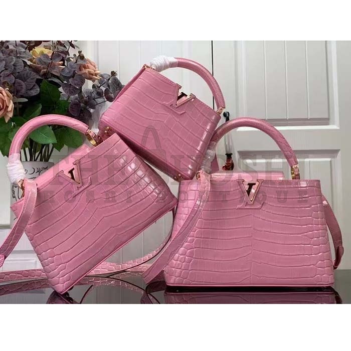 L0vis Vvtt0n LV Women Capucines MM Handbag Pink Crocodilien Brillant Savoir Faire Master Quality