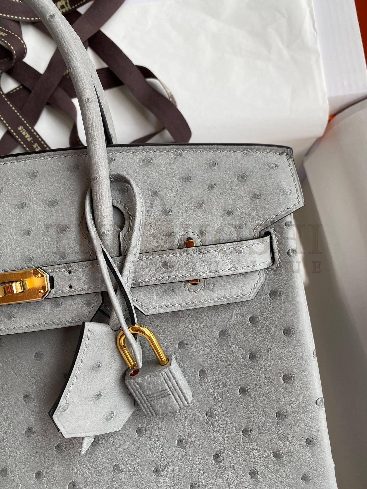 H**me5 Birkin 25 Retourne Handmade Bag In Blue Glacier Ostrich Leather Master Quality