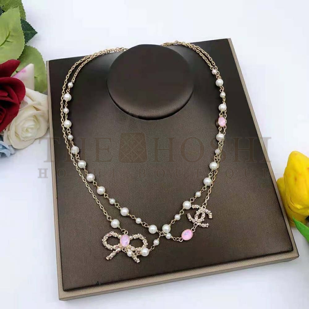 Ch**el Women Long Necklace in Metal and Glass Pearls Strass Master Quality