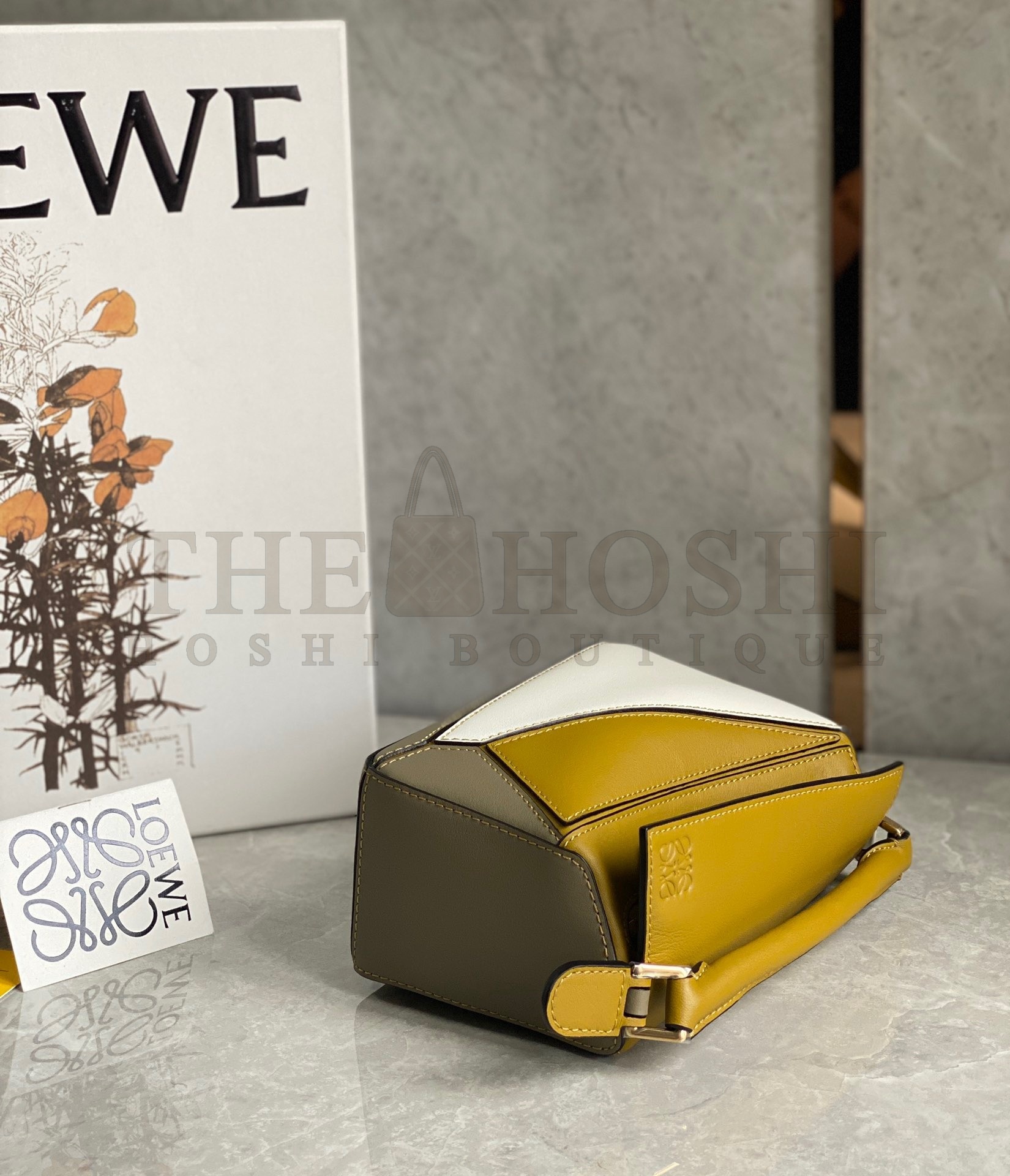 L0ew* Puzzle Mini Bag In Ochre/White/Taupe Calfskin Master Quality