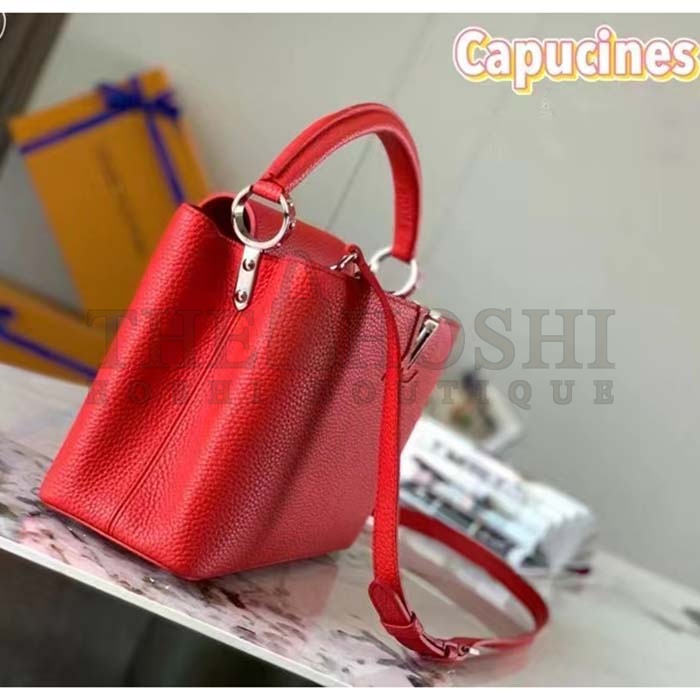 L0vis Vvtt0n LV Women Capucines Mini Handbag Scarlet Red Taurillon Cowhide Leather Master Quality