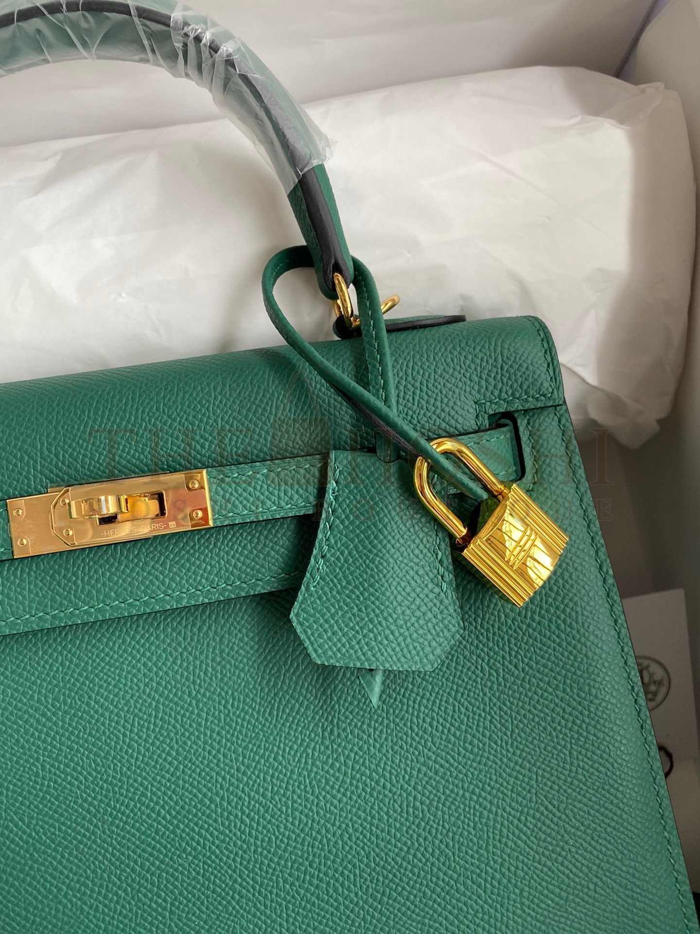 H**me5 Kelly Sellier 25 Handmade Bag In Malachite Epsom Calfskin Master Quality