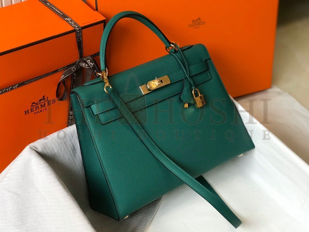 H**me5 Kelly 32cm Sellier Bag in Malachite Epsom Calfskin GHW Master Quality
