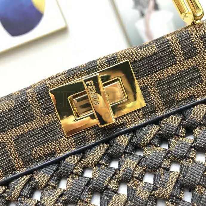 F**di Women Peekaboo Iconic Mini Jacquard Fabric Interlace Bag FF Master Quality