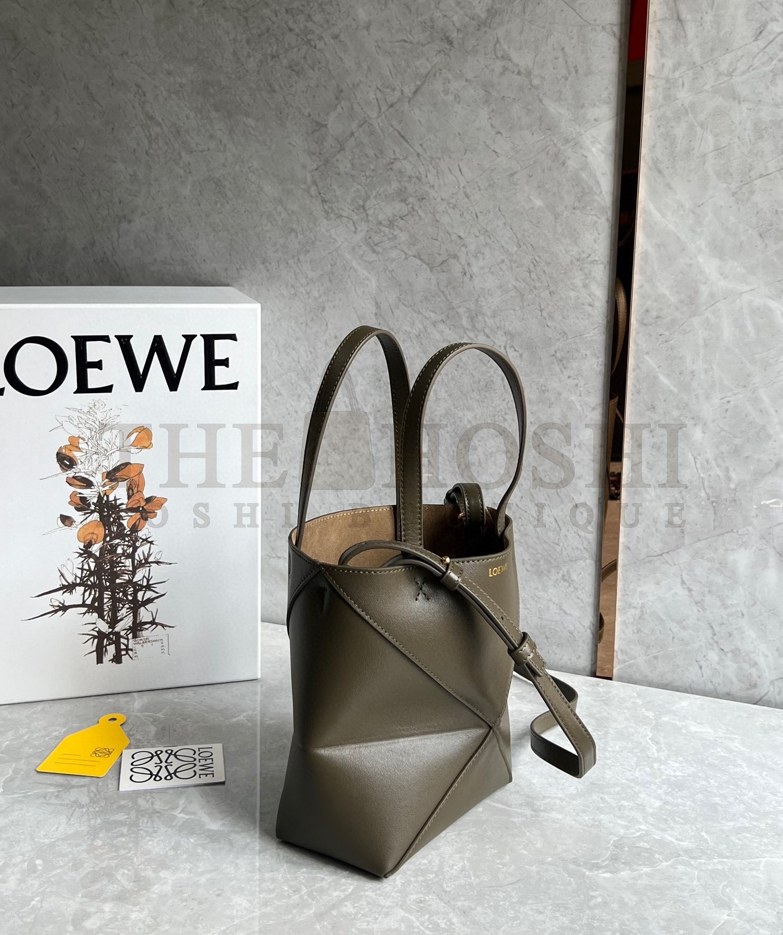 L0ew* Mini Puzzle Fold Tote Bag in Dark Green Calfskin Master Quality