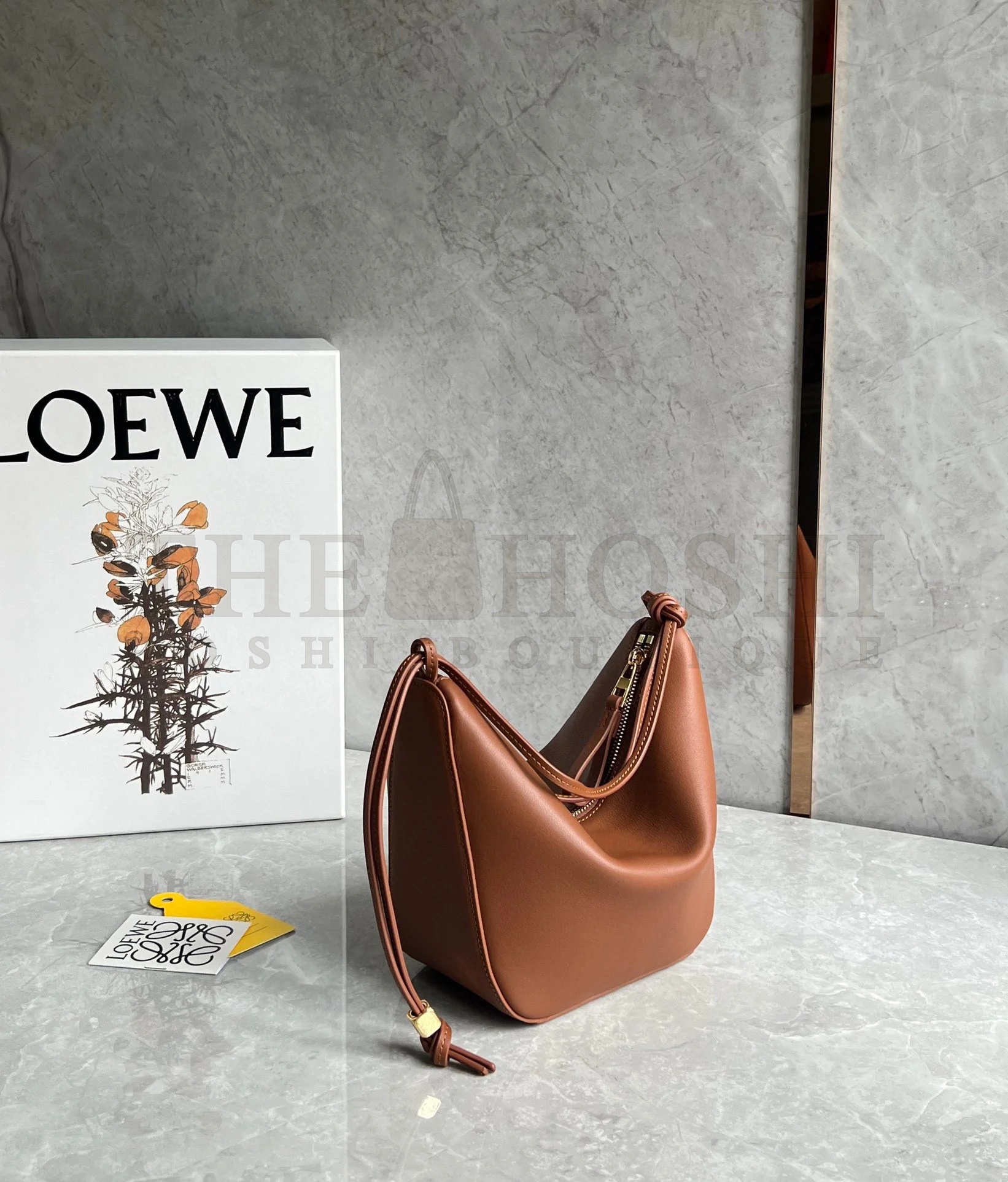 L0ew* Mini Hammock Hobo Bag in Brown Calfskin Master Quality