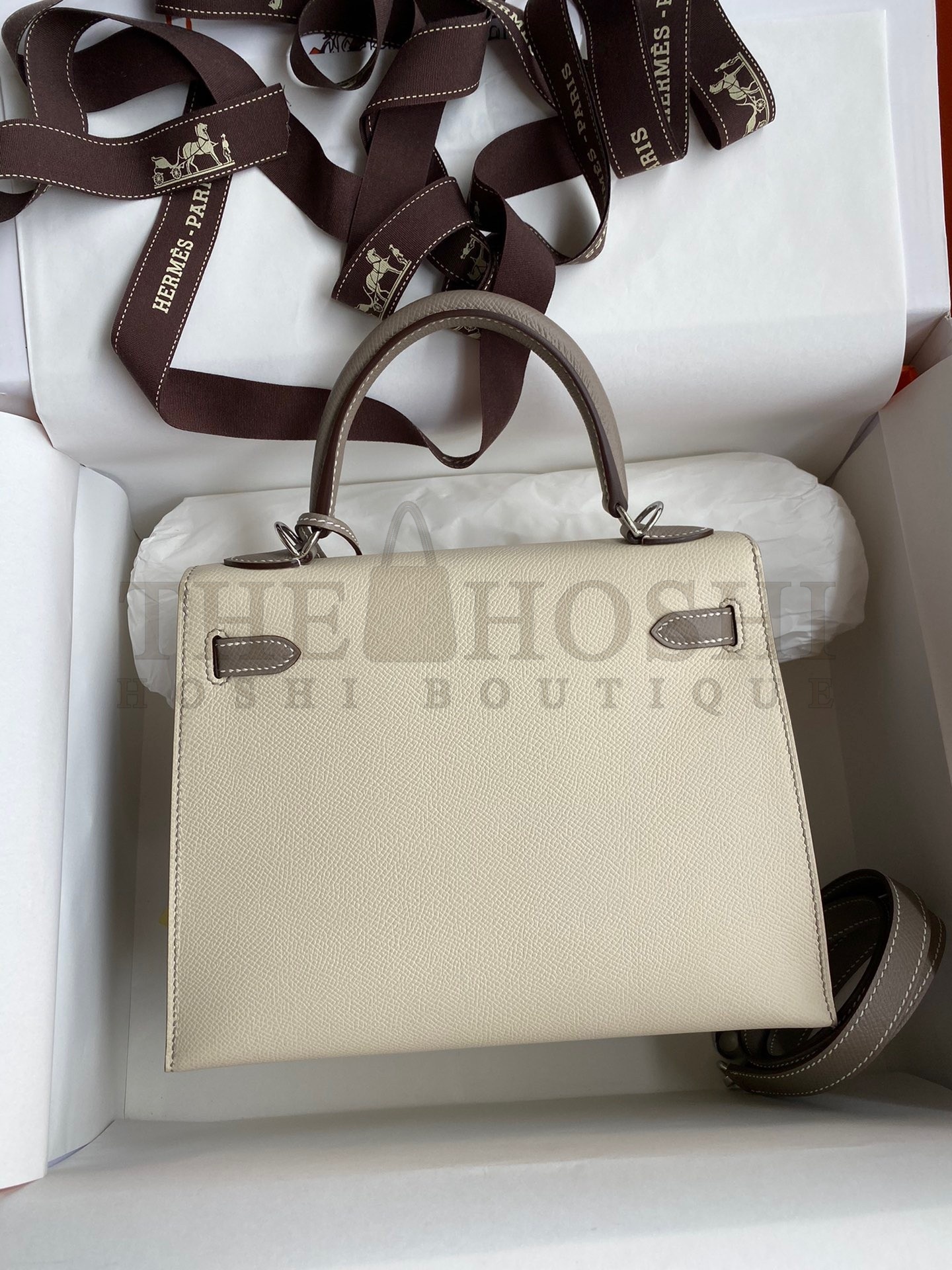 H**me5 Kelly Sellier 25 Bicolor Bag in Craie and Gris Asphalt Epsom Calfskin Master Quality