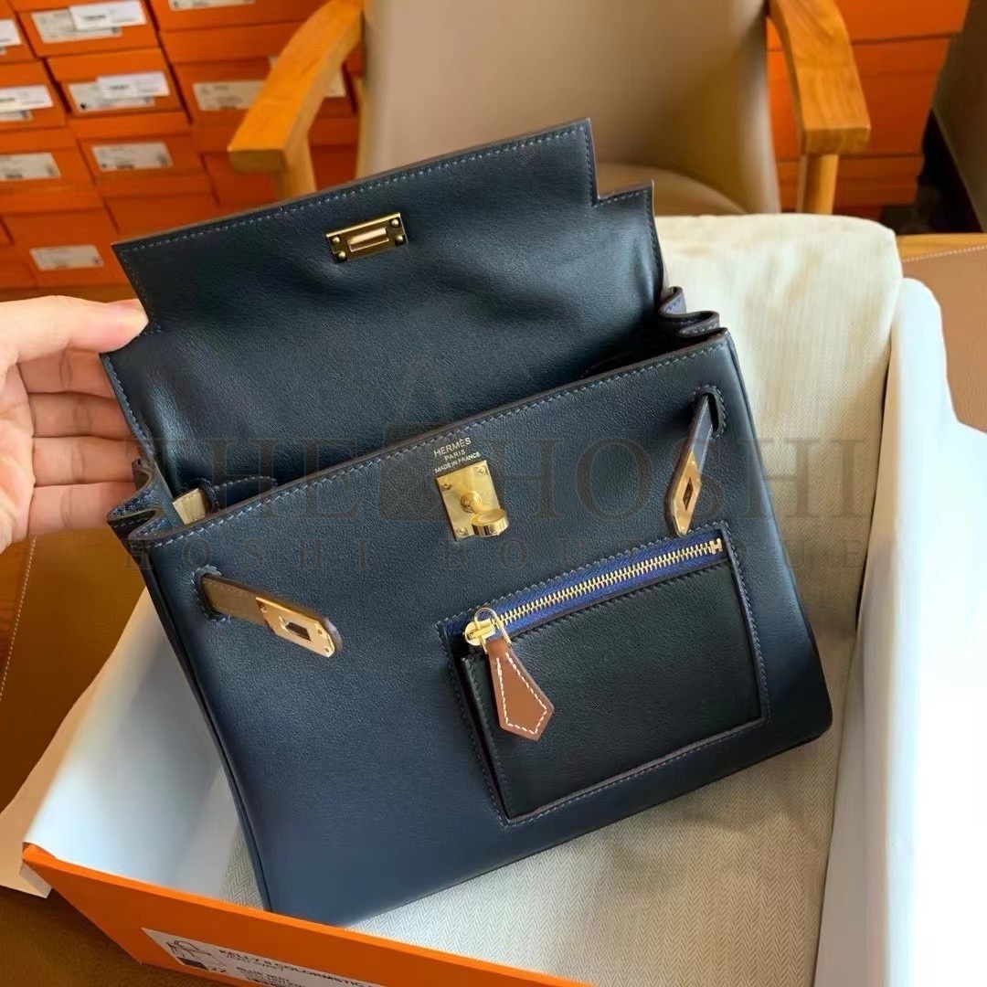 H**me5 Kelly Colormatic 25 Handmade Bag in Blue Nuit Swift Leather Master Quality