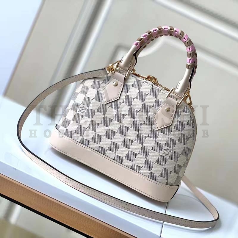 L0vis Vvtt0n LV Women Alma BB Handbag Beige Damier Azur Coated Canvas Master Quality