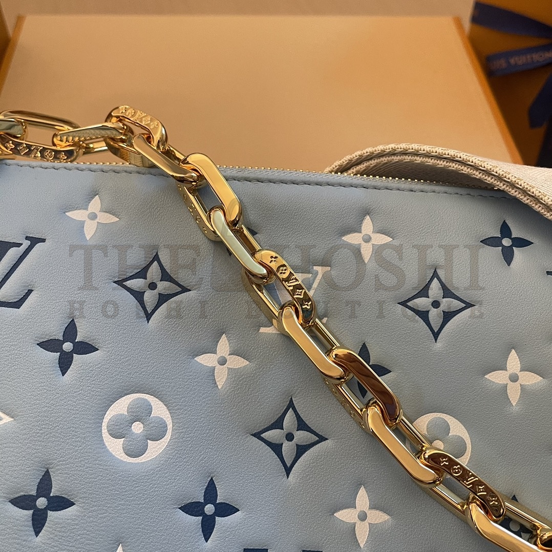 L0vis Vvtt0n LV Women Coussin PM Handbag Blue Lambskin Silk Scarf Cowhide Leather Master Quality