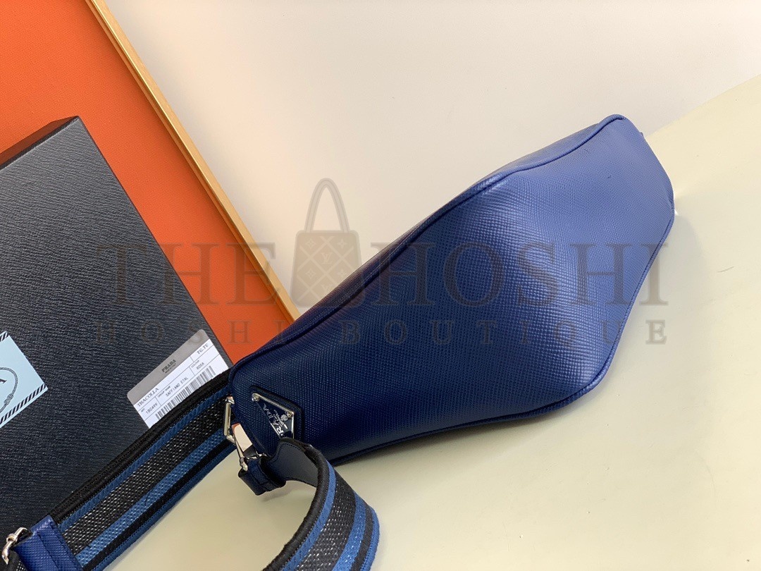 Pra*a Triangle Shoulder Bag In Blue Saffiano Leather Master Quality