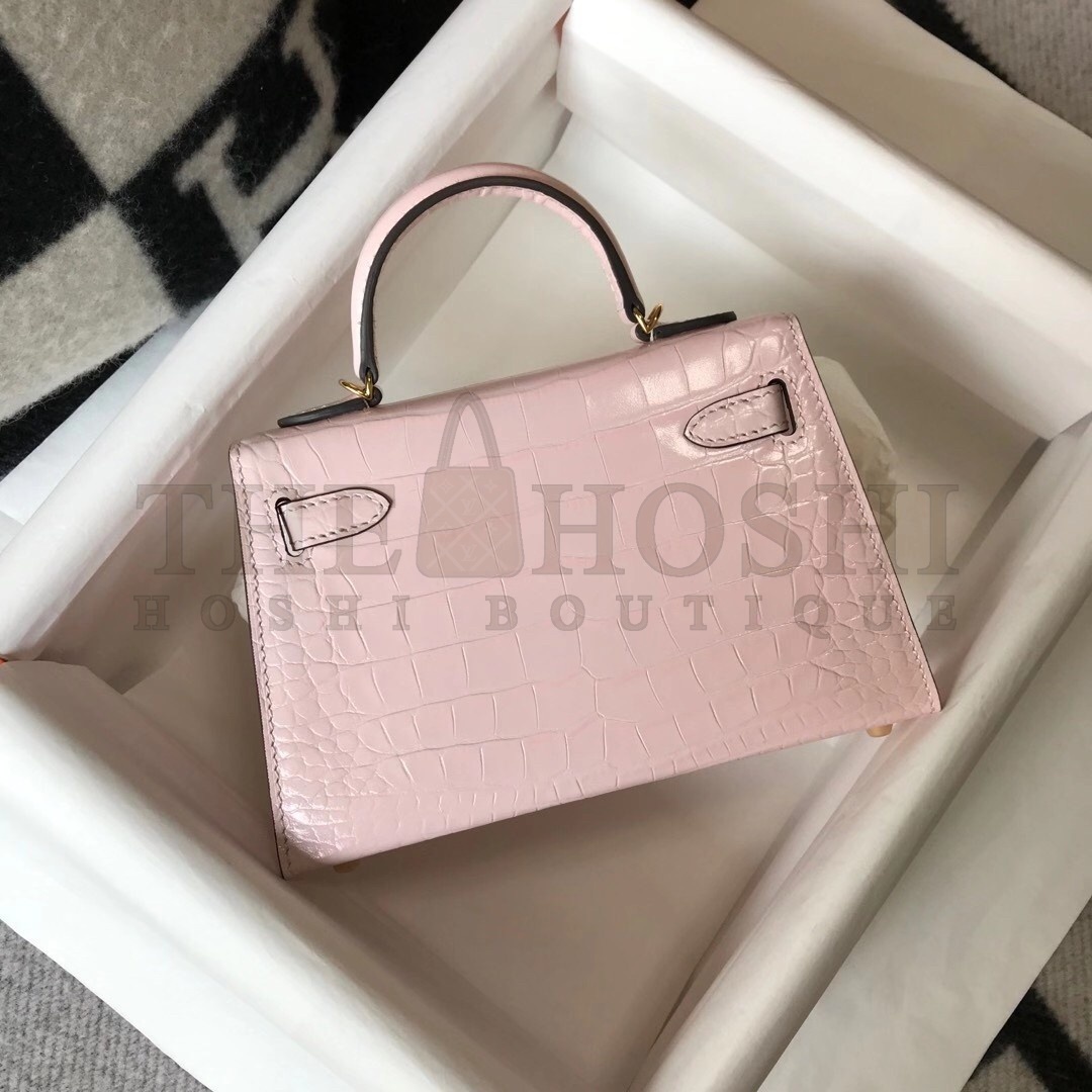 H**me5 Kelly Mini II Bag In Rose Dragee Embossed Crocodile Calfskin Master Quality