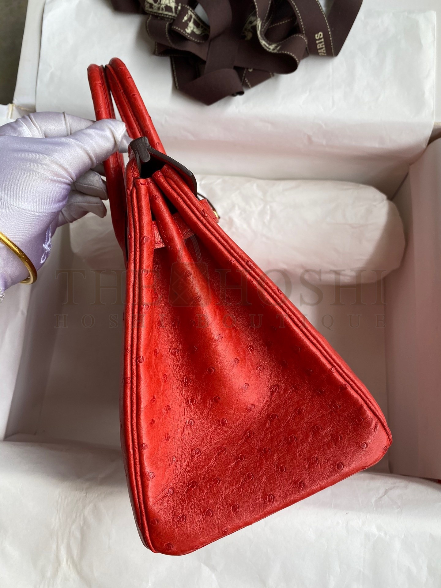 H**me5 Birkin 25 Retourne Handmade Bag In Red Ostrich Leather Master Quality