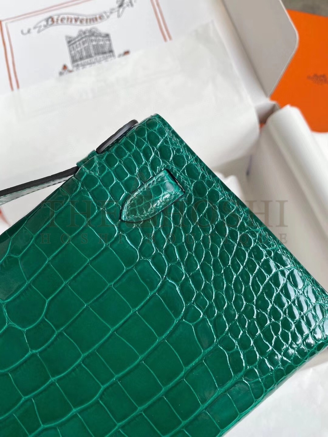 H**me5 Green Shiny Alligator Crocodile Kelly Pochette Bag Master Quality