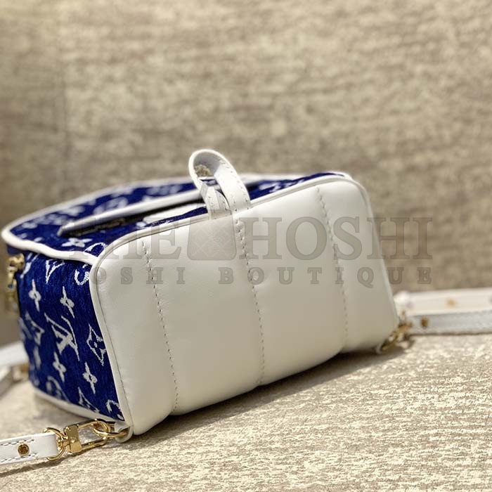 L0vis Vvtt0n LV Unisex Palm Springs Mini Backpack Blue Monogram Velvet Jacquard Master Quality