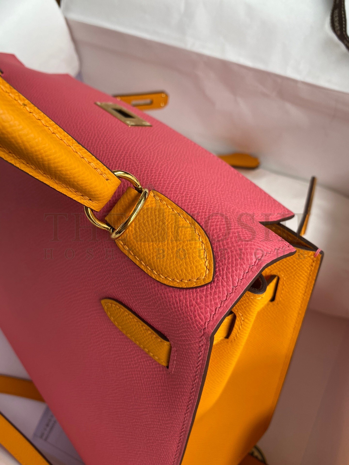 H**me5 Kelly Sellier 28 Bicolor Bag in Rose Lipstick and Yellow Epsom Calfskin Master Quality