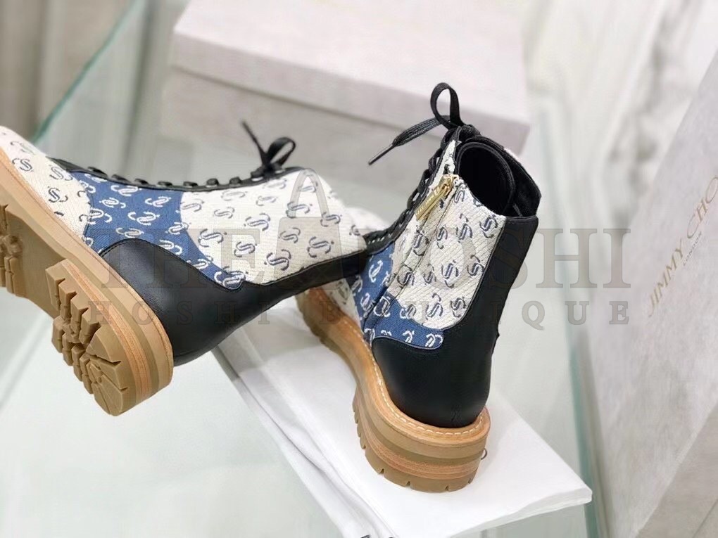 J1m*y Ch00 Cora Flat Combat Boots In Monogram Jacquard Master Quality