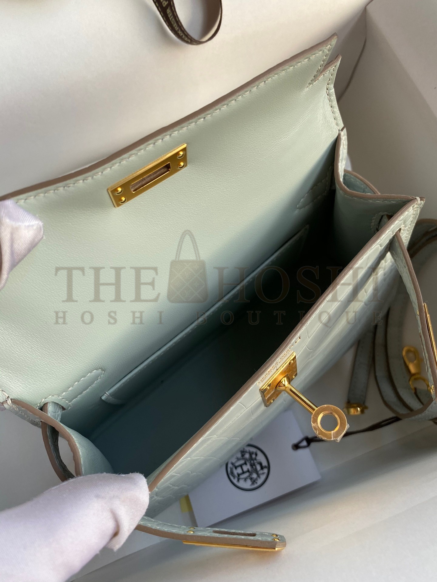 H**me5 Kelly Mini II Sellier Handmade Bag In Blue Glacier Matte Alligator Leather Master Quality