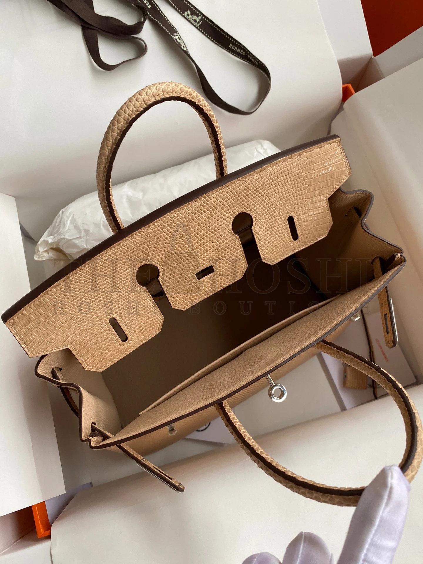 H**me5 Birkin 25 Retourne Handmade Bag In Beige Lizard Leather Master Quality