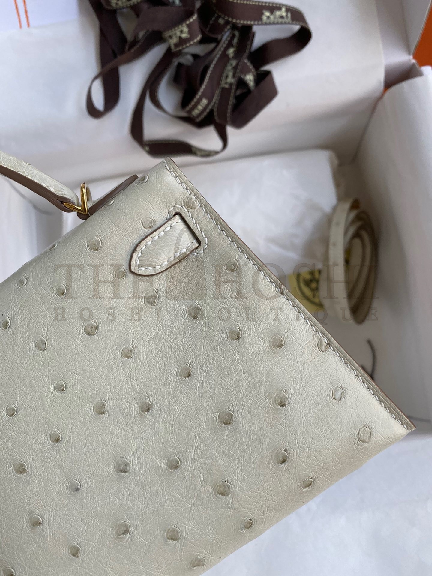 H**me5 Kelly Mini II Sellier Handmade Bag In Beton Ostrich Leather Master Quality