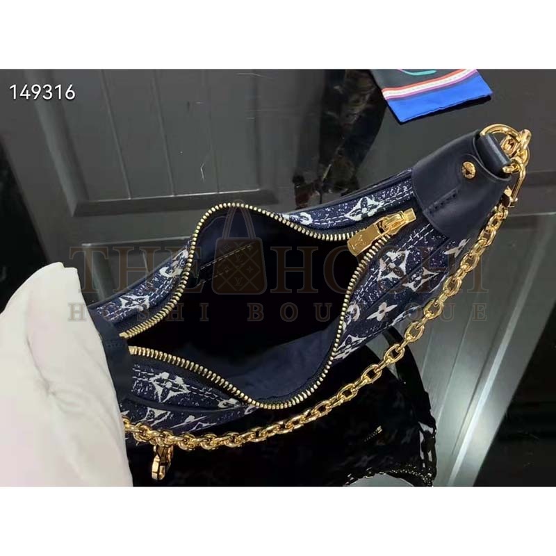L0vis Vvtt0n LV Women Half-Moon Loop Baguette Handbag Navy Blue Denim Jacquard Master Quality