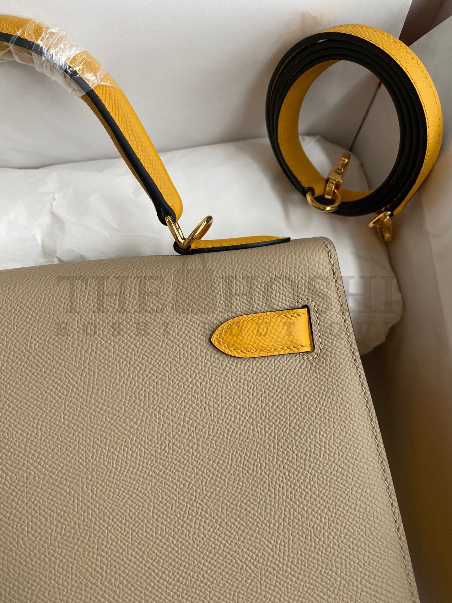 H**me5 Kelly Sellier 28 Bicolor Bag in Trench and Yellow Epsom Calfskin Master Quality