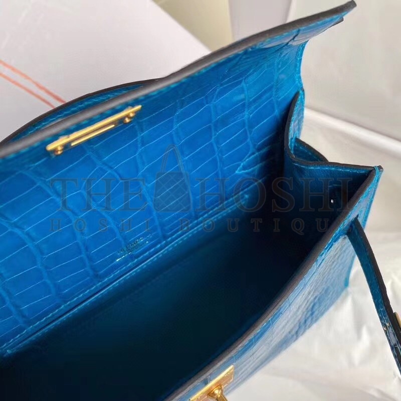 H**me5 Blue Izmir Shiny Alligator Crocodile Kelly Pochette Bag Master Quality