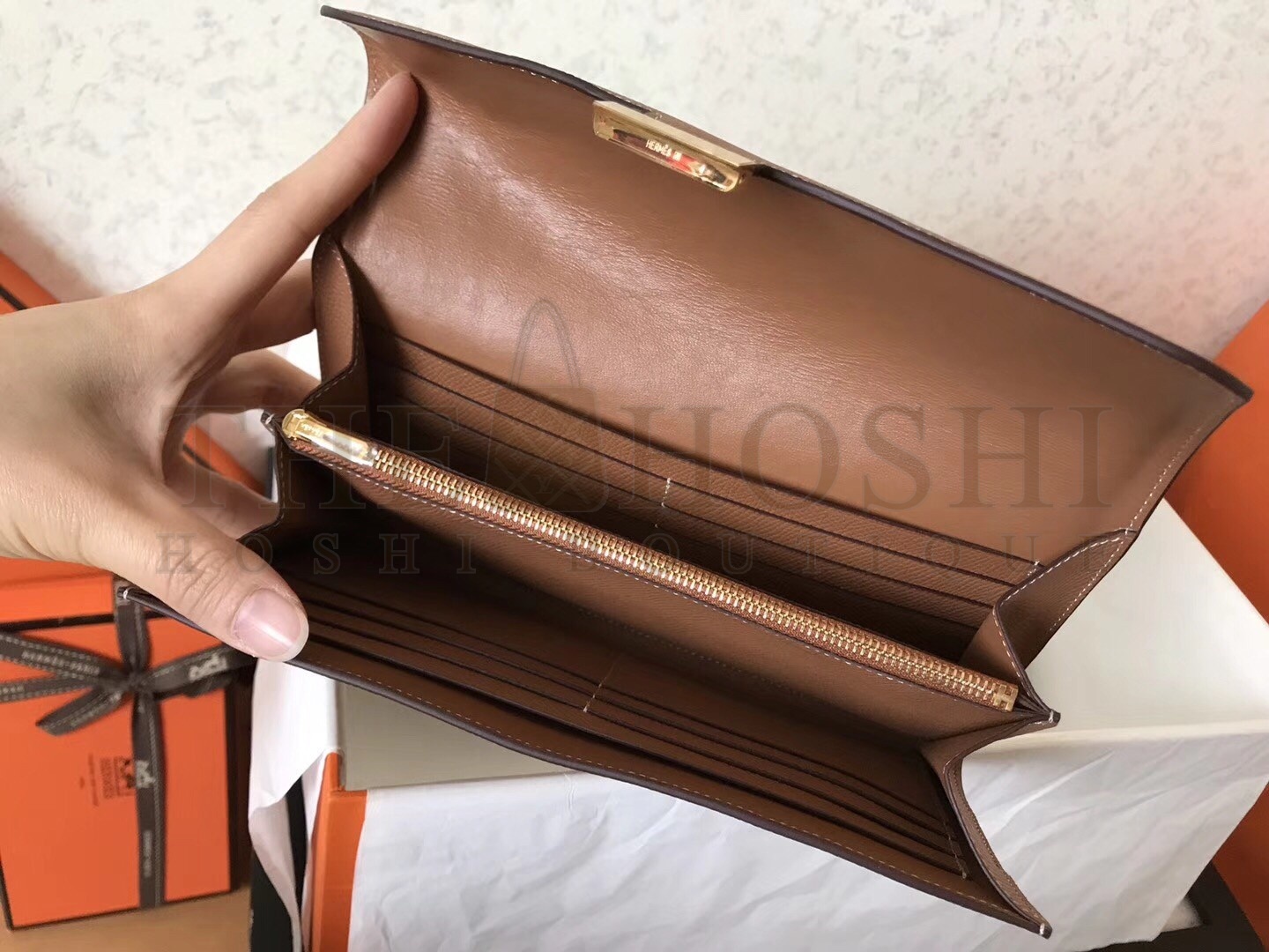 H**me5 Brown Epsom Constance Long Wallet Master Quality