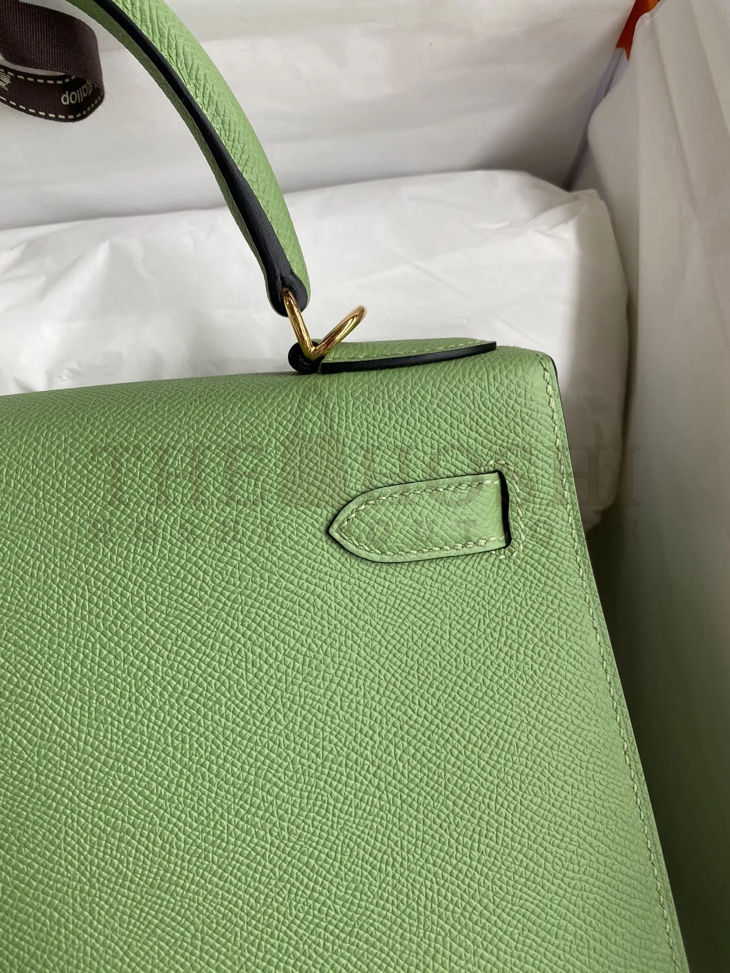 H**me5 Kelly Sellier 28 Handmade Bag In Vert Criquet Epsom Calfskin Master Quality