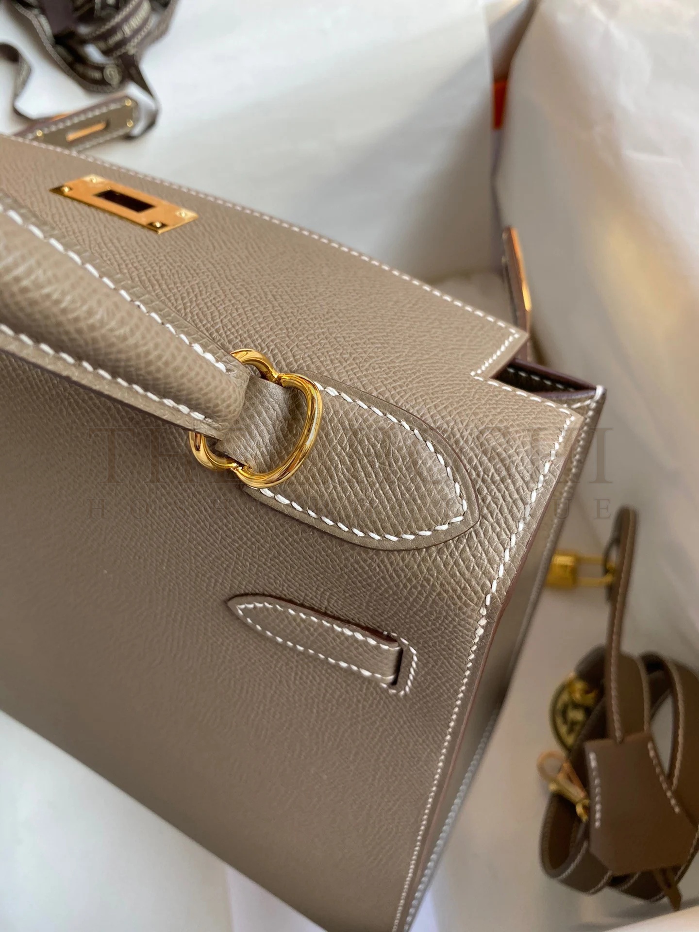 H**me5 Kelly Sellier 28 Handmade Bag In Taupe Epsom Calfskin Master Quality