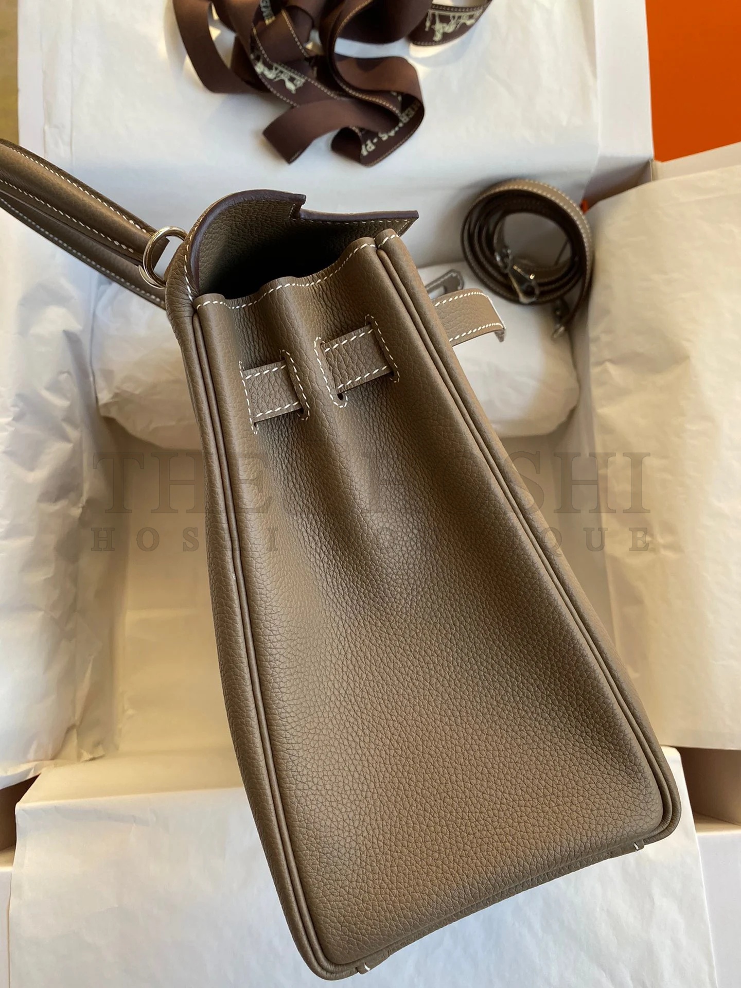 H**me5 Kelly Retourne 32 Handmade Bag In Taupe Clemence Leather Master Quality