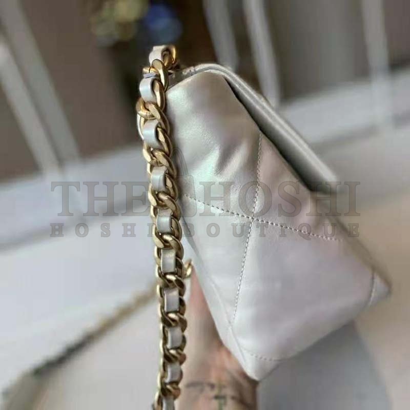 Ch**el Women 19 Large Flap Bag Iridescent Calfskin Gold Silver-Tone & Ruthenium-Finish Metal White Master Quality