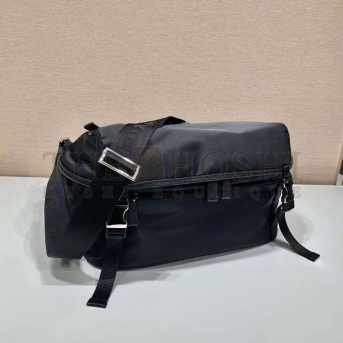 Pra*a Unisex Re-Nylon Saffiano Leather Shoulder Bag Black Fabric Flap Master Quality