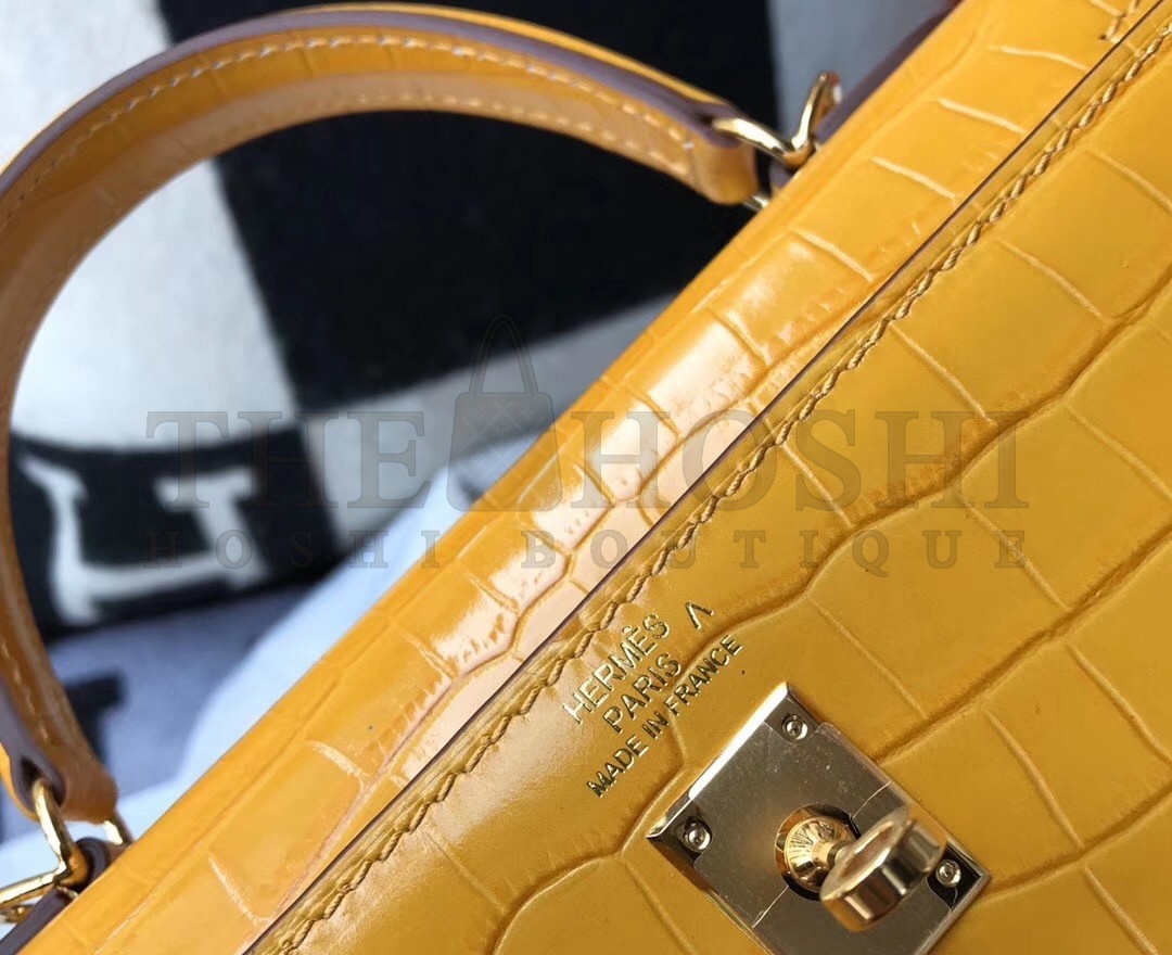 H**me5 Kelly 28cm Bag In Yellow Embossed Crocodile GHW Master Quality