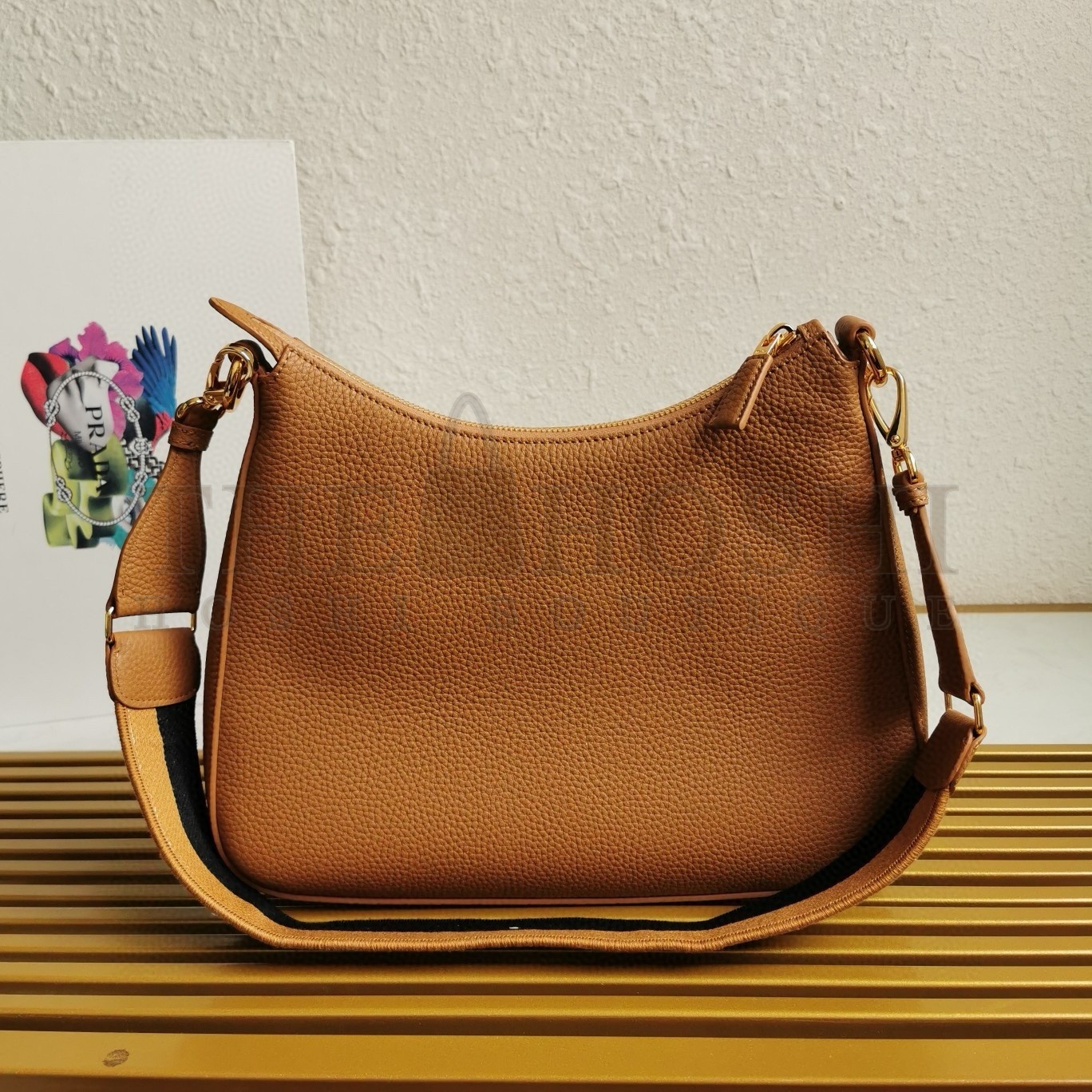 Pra*a Shoulder Bag in Brown Grained Leather Master Quality
