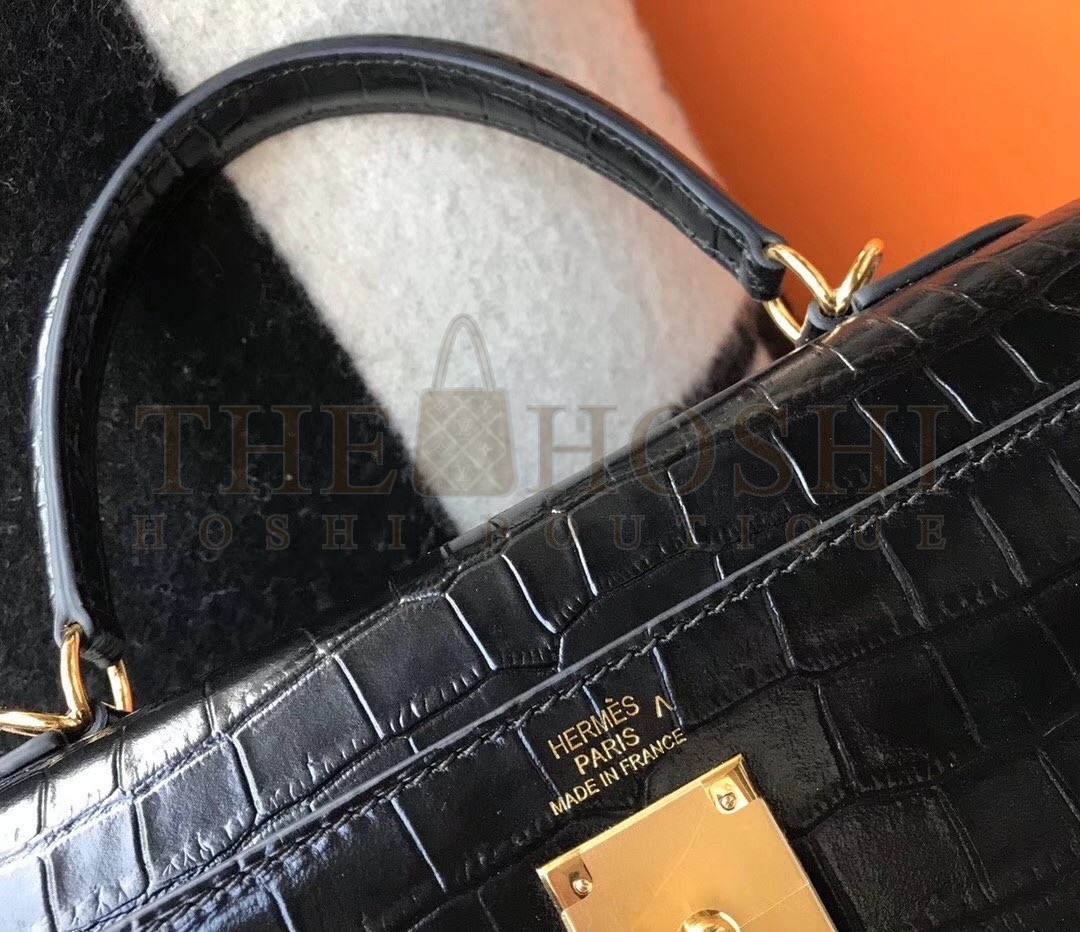 H**me5 Kelly 25cm Bag In Black Embossed Crocodile Master Quality