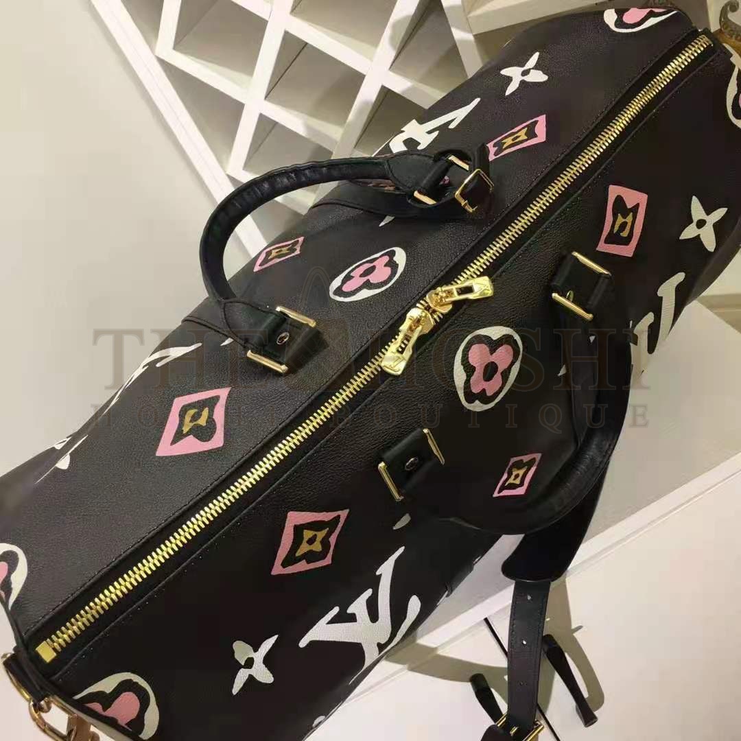L0vis Vvtt0n LV Women Keepall Bandoulière 45 Bag Black Cabin Size Monogram Coated Canvas Master Quality