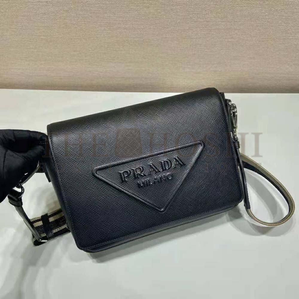 Pra*a Women Saffiano Leather Shoulder Bag with Sleek-Black Master Quality