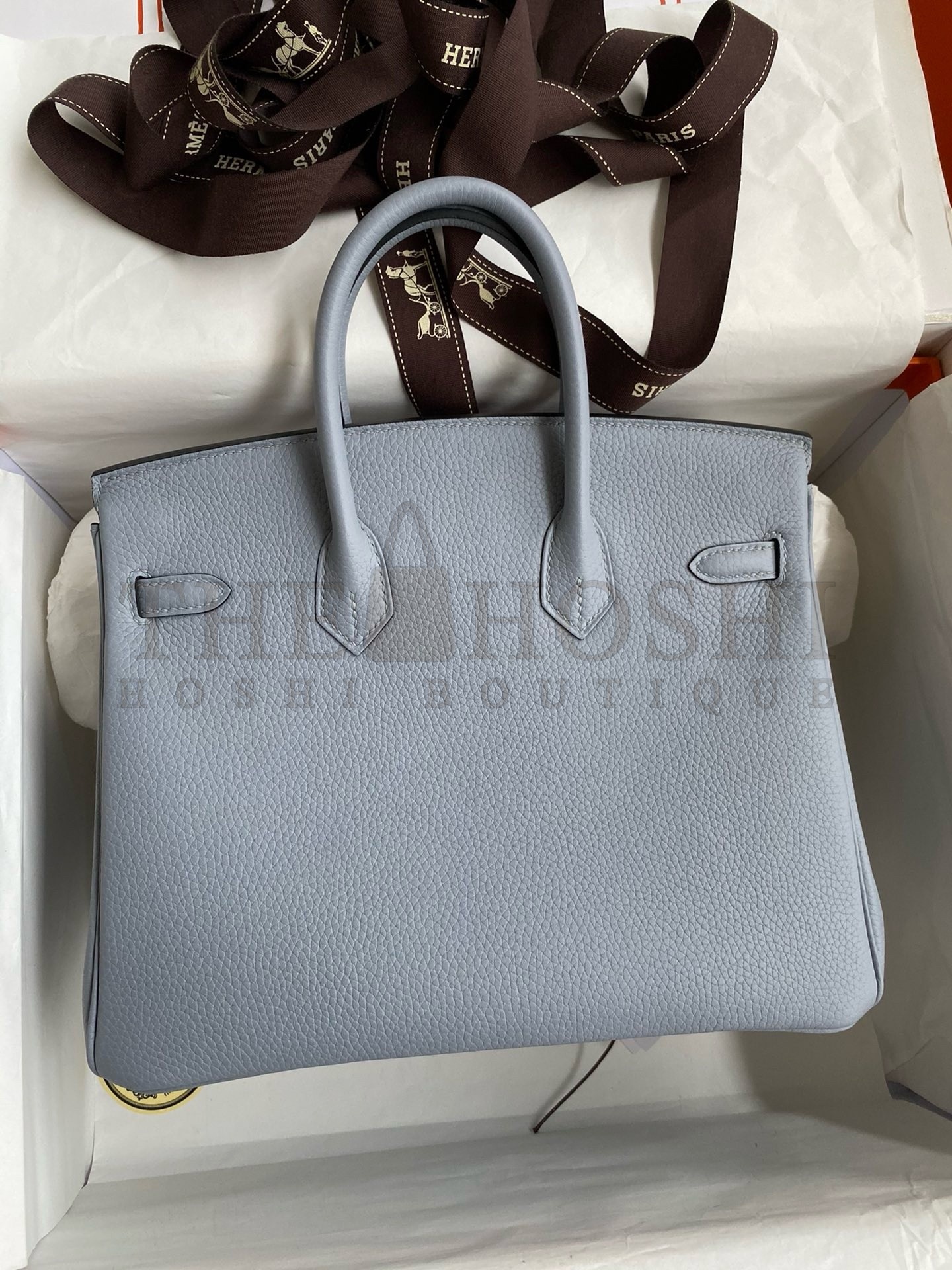 H**me5 Birkin 25 Retourne Handmade Bag In Blue Lin Clemence Leather Master Quality