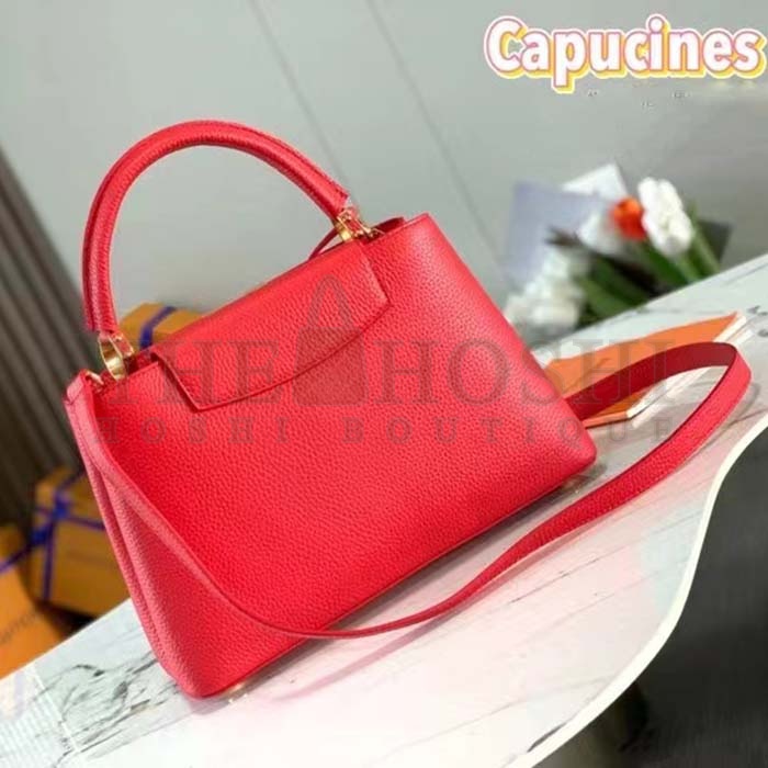 L0vis Vvtt0n LV Women Capucines BB Handbag Scarlet Red Taurillon Cowhide Leather Master Quality