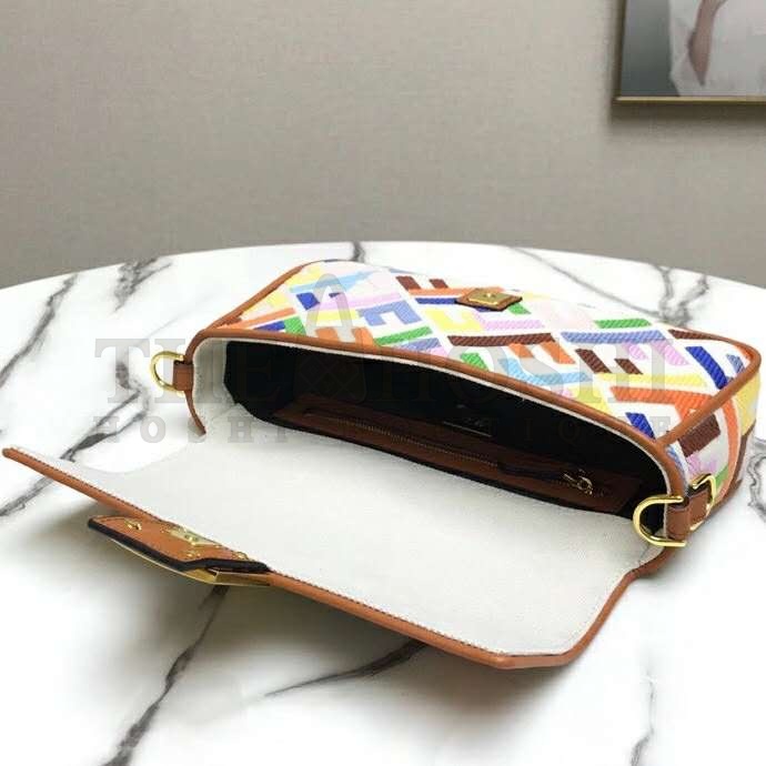 F**di Women Iconic Baguette Medium Size FF Beige Canvas Bag Master Quality